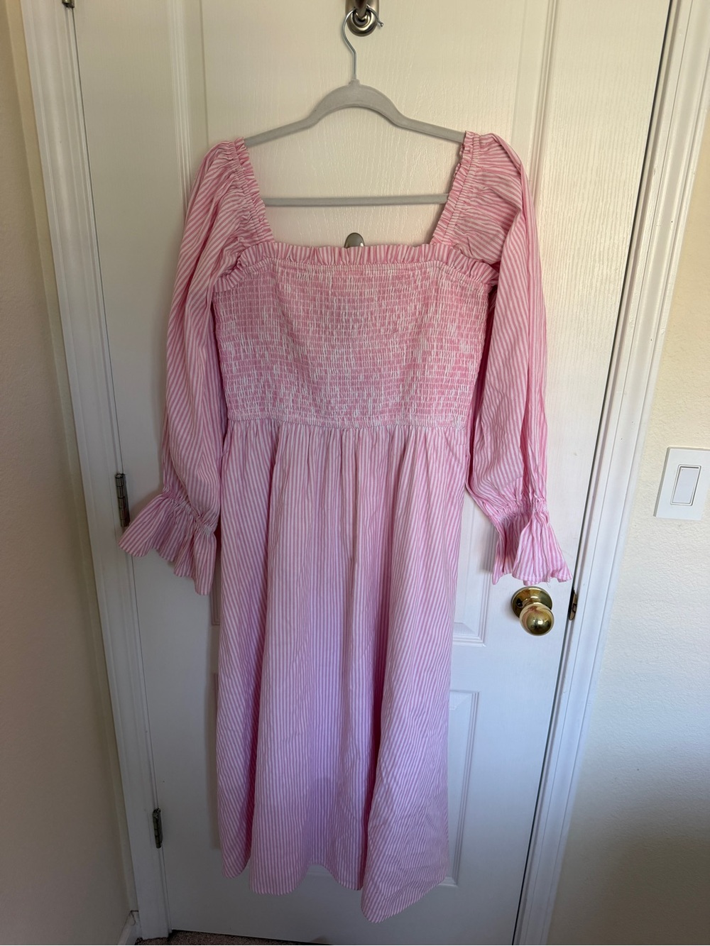 Pink Smocked Long-Sleeve Elizabeth Wilson Dress